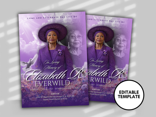 Purple Announcement Flyer | In Loving Memory Flyer | Womens Celebration of life Program