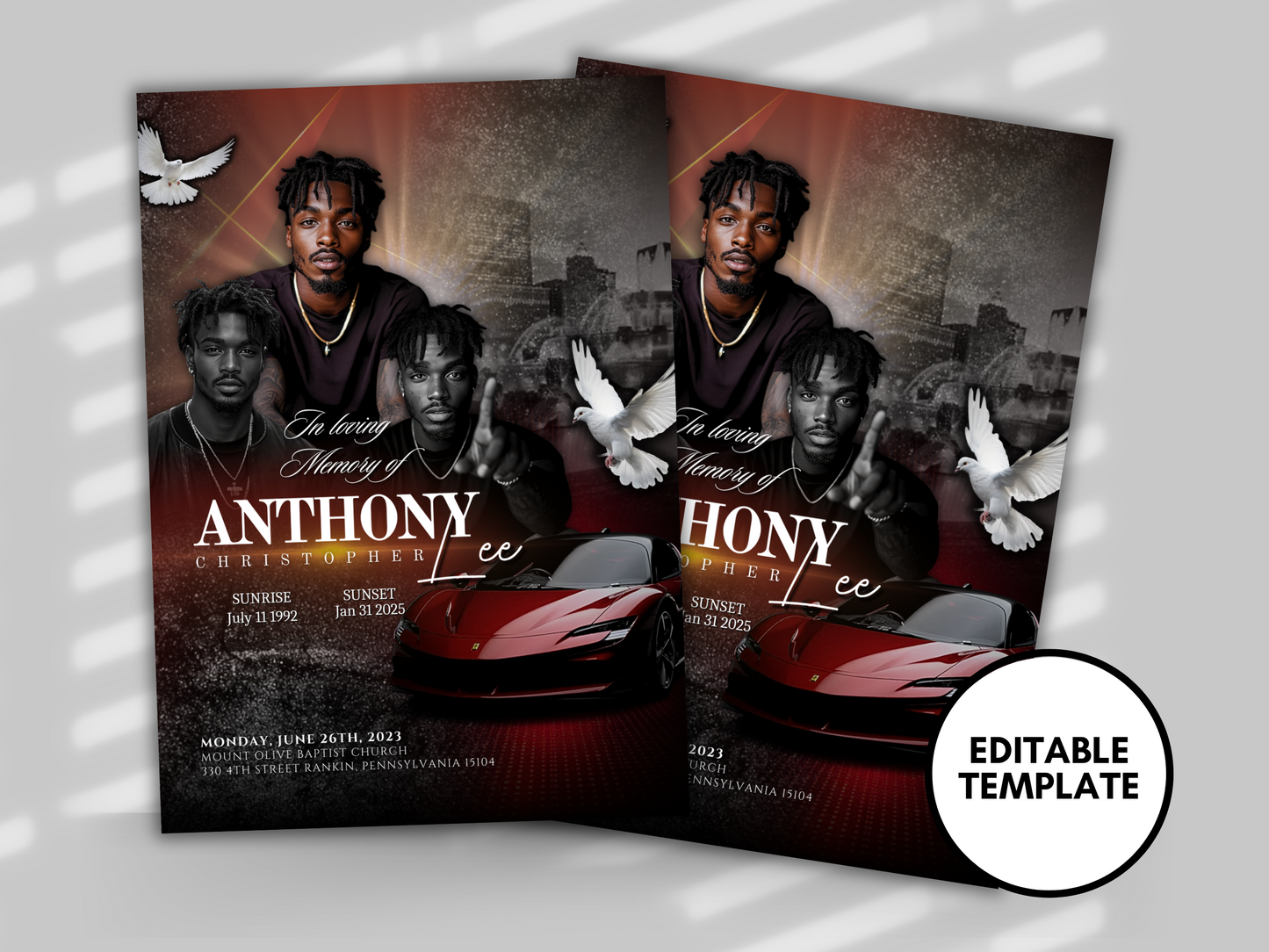 Red Announcement Flyer | In Loving Memory Flyer | Mens Celebration of life Program