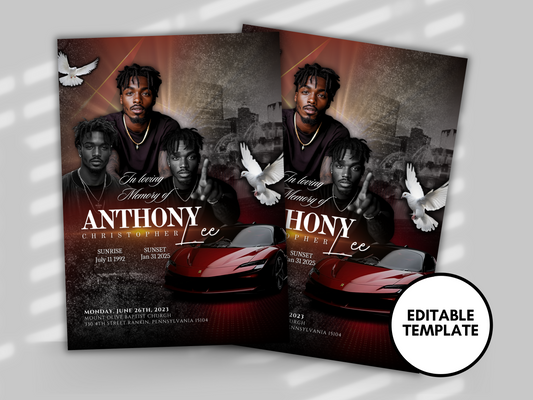 Red Announcement Flyer | In Loving Memory Flyer | Mens Celebration of life Program