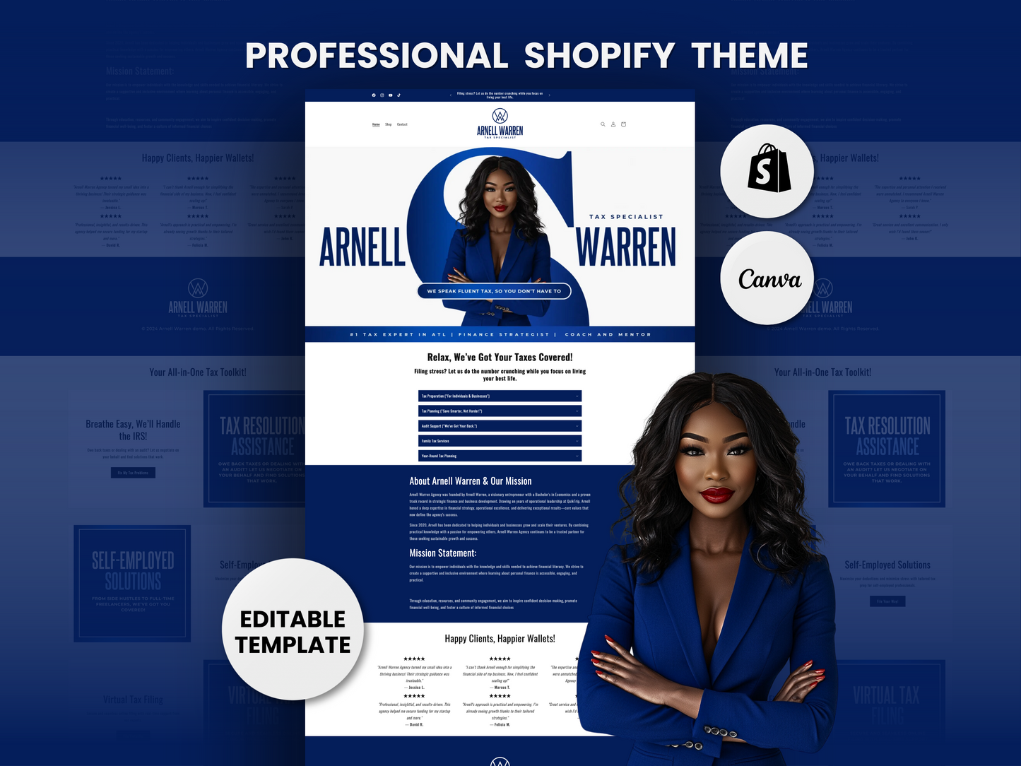 Blue Shopify Theme Template, Tax Specialist Theme, Website for Corporate Businesses Shopify Website Design, Shopify Banners, Business Owners