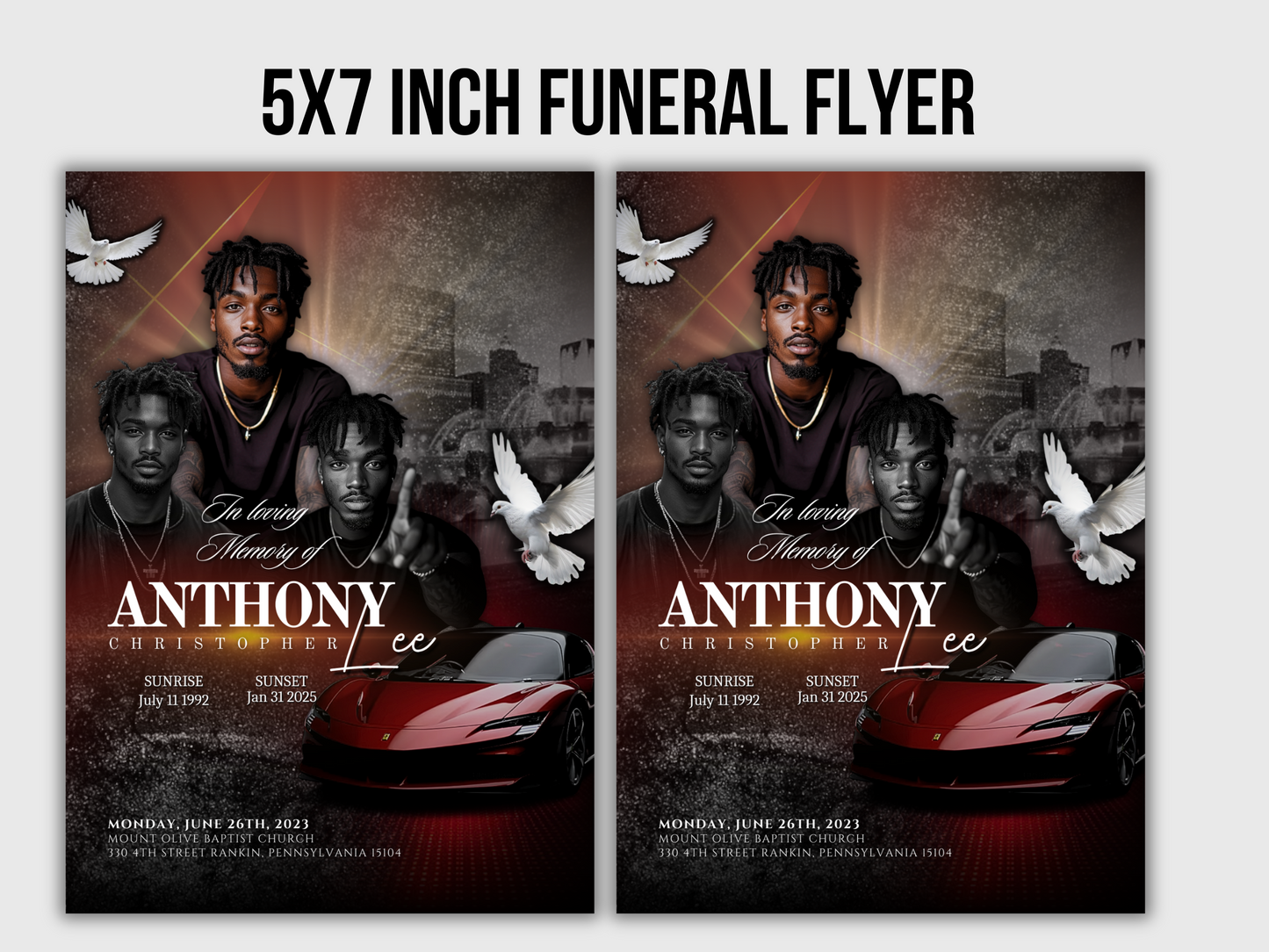 Red Announcement Flyer | In Loving Memory Flyer | Mens Celebration of life Program