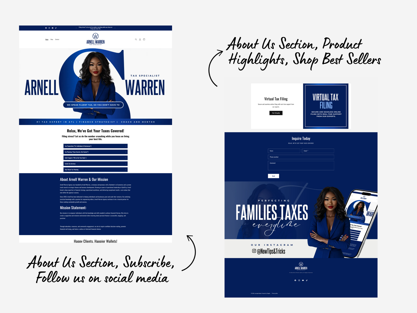 Blue Shopify Theme Template, Tax Specialist Theme, Website for Corporate Businesses Shopify Website Design, Shopify Banners, Business Owners