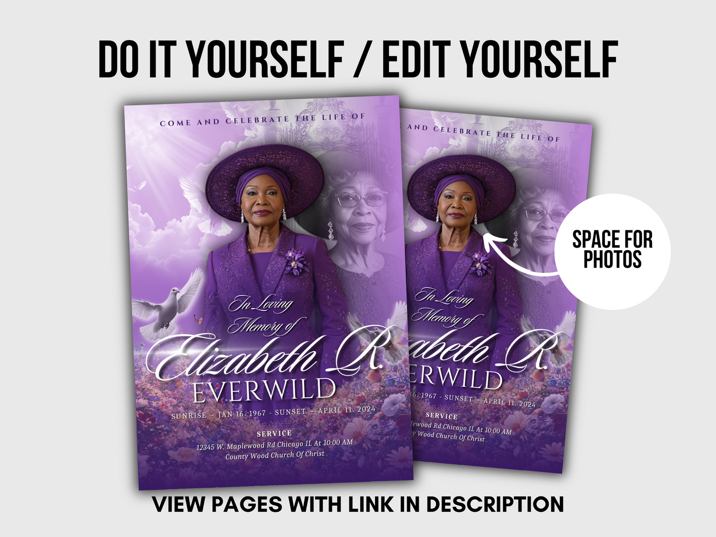 Purple Announcement Flyer | In Loving Memory Flyer | Womens Celebration of life Program