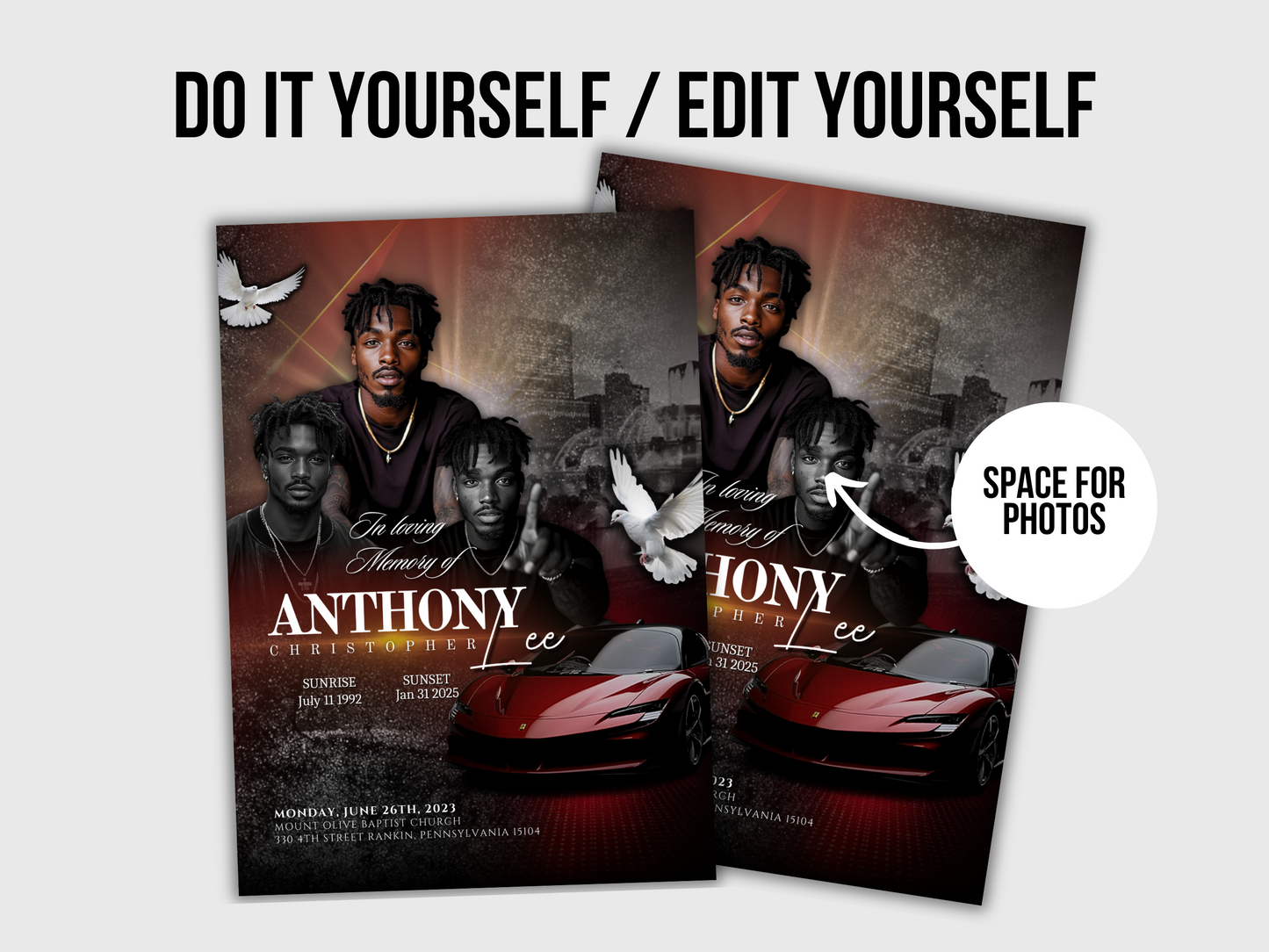 Red Announcement Flyer | In Loving Memory Flyer | Mens Celebration of life Program