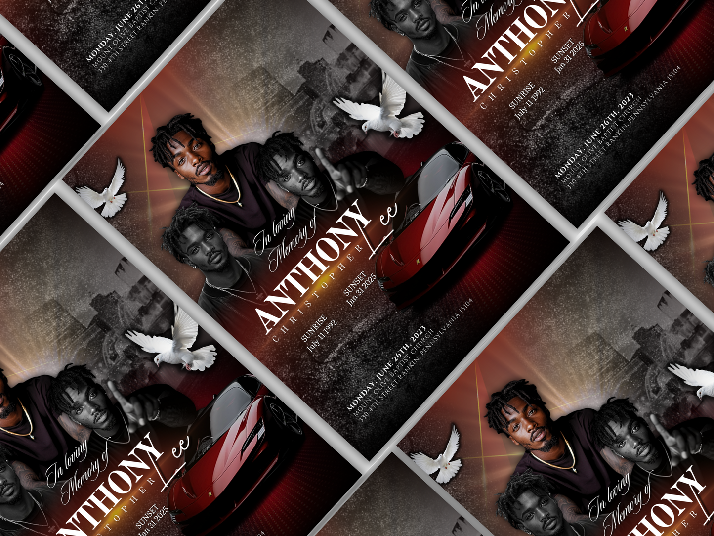 Red Announcement Flyer | In Loving Memory Flyer | Mens Celebration of life Program