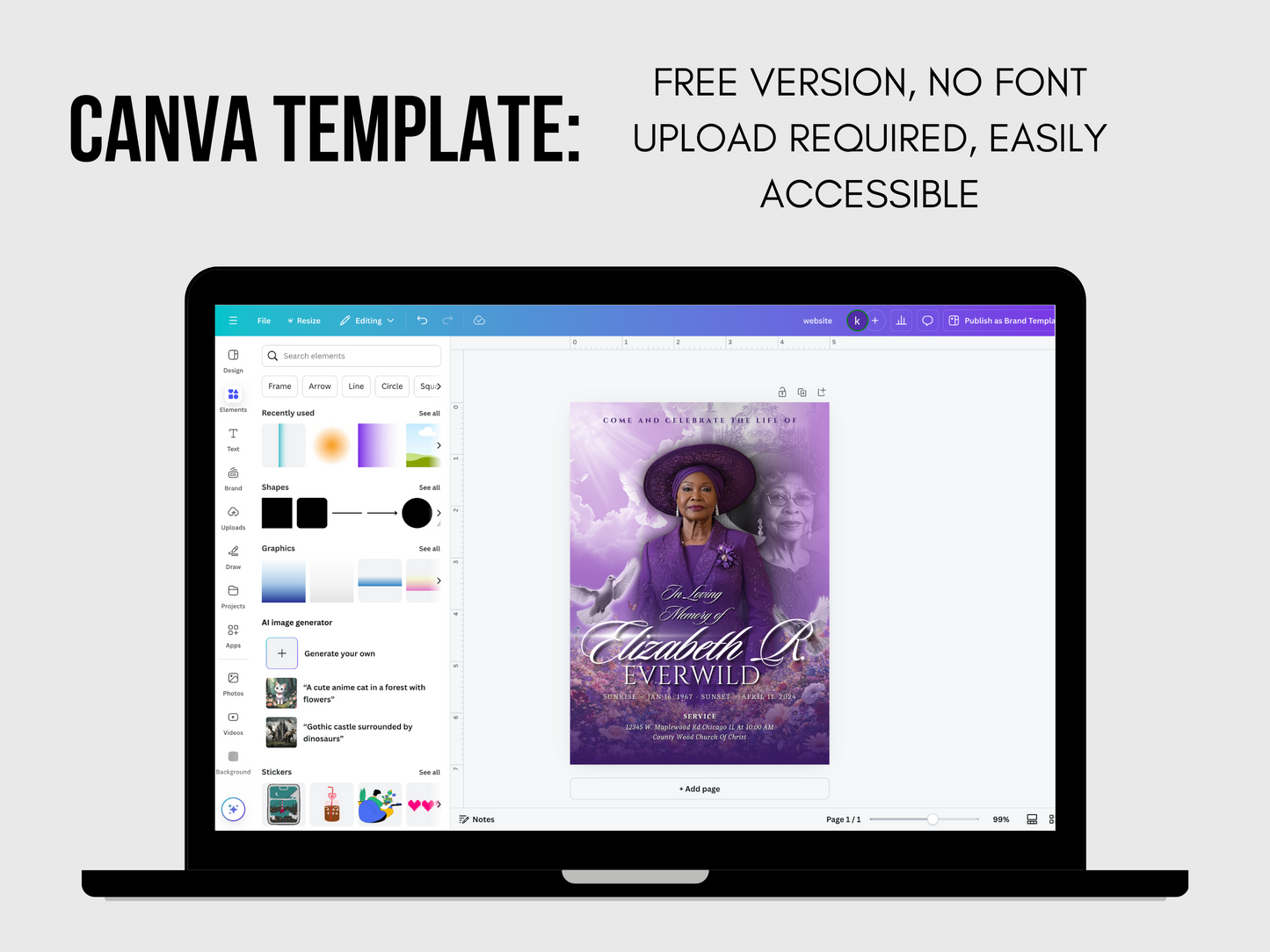 Purple Announcement Flyer | In Loving Memory Flyer | Womens Celebration of life Program