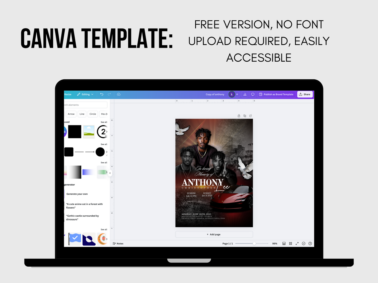 Red Announcement Flyer | In Loving Memory Flyer | Mens Celebration of life Program