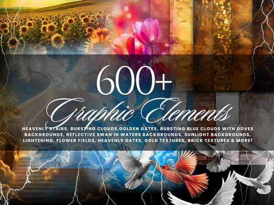 7 In 1 Graphic Elements Bundle For Funeral Program | Clouds, Doves, Flowers, Skies & More!