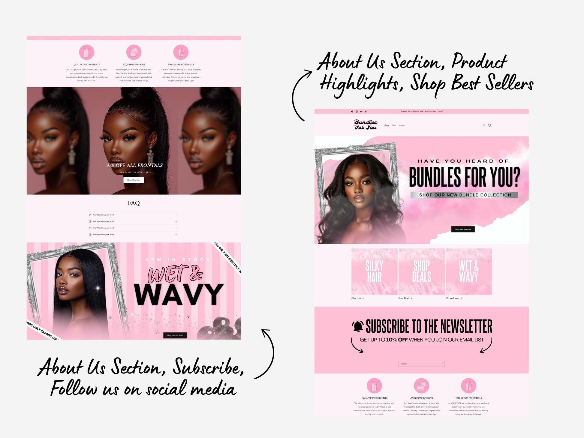 Pink Shopify Theme Template, Pink Hair Theme, Website for Hair Businesses Shopify Website Design, Shopify Banners, Business Owners