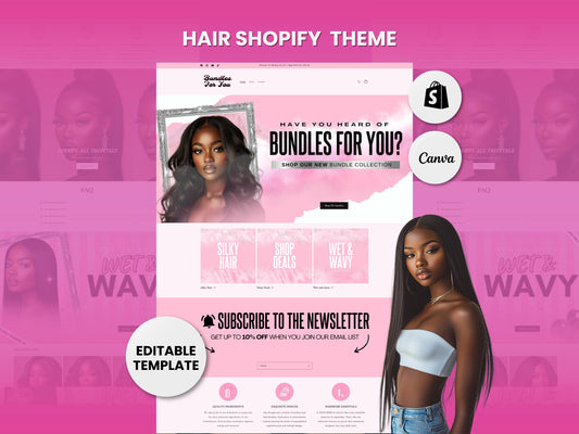 Pink Shopify Theme Template, Pink Hair Theme, Website for Hair Businesses Shopify Website Design, Shopify Banners, Business Owners
