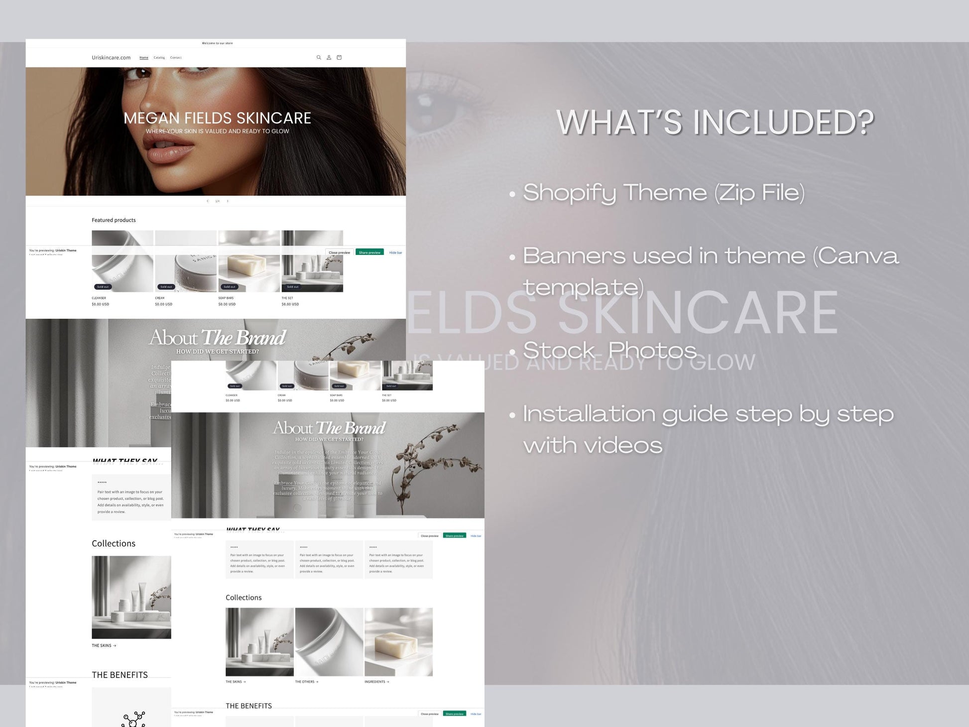 Aesthetic Shopify Skincare Theme Template, Aesthetic Grey Theme, Website for Esthetician Businesses Shopify Website Design, Shopify Banners