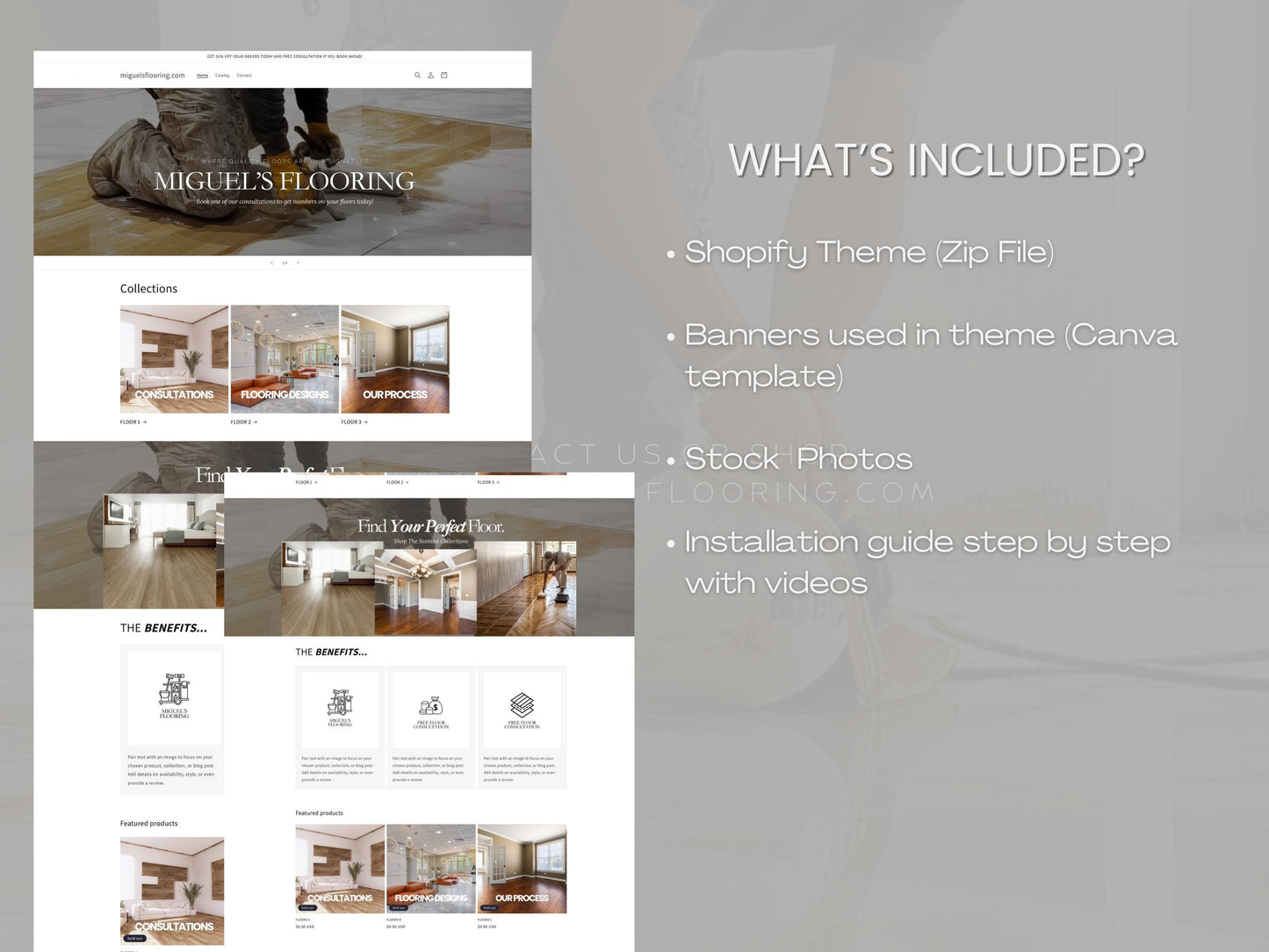 grey Shopify Theme Template, Grey Flooring Theme, Website for Flooring companies Shopify Website Design, Shopify Banners, Business Owners