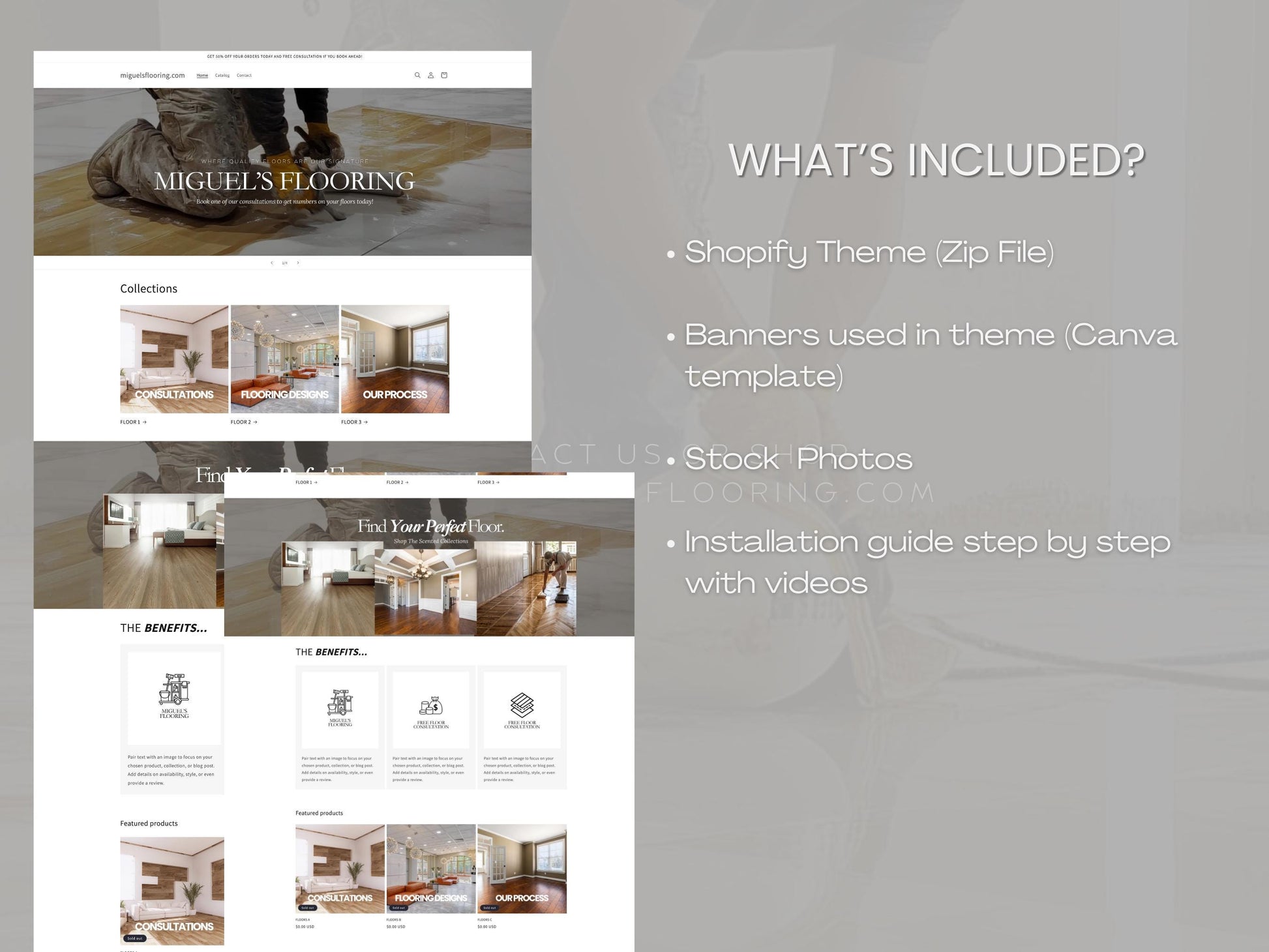 grey Shopify Theme Template, Grey Flooring Theme, Website for Flooring companies Shopify Website Design, Shopify Banners, Business Owners