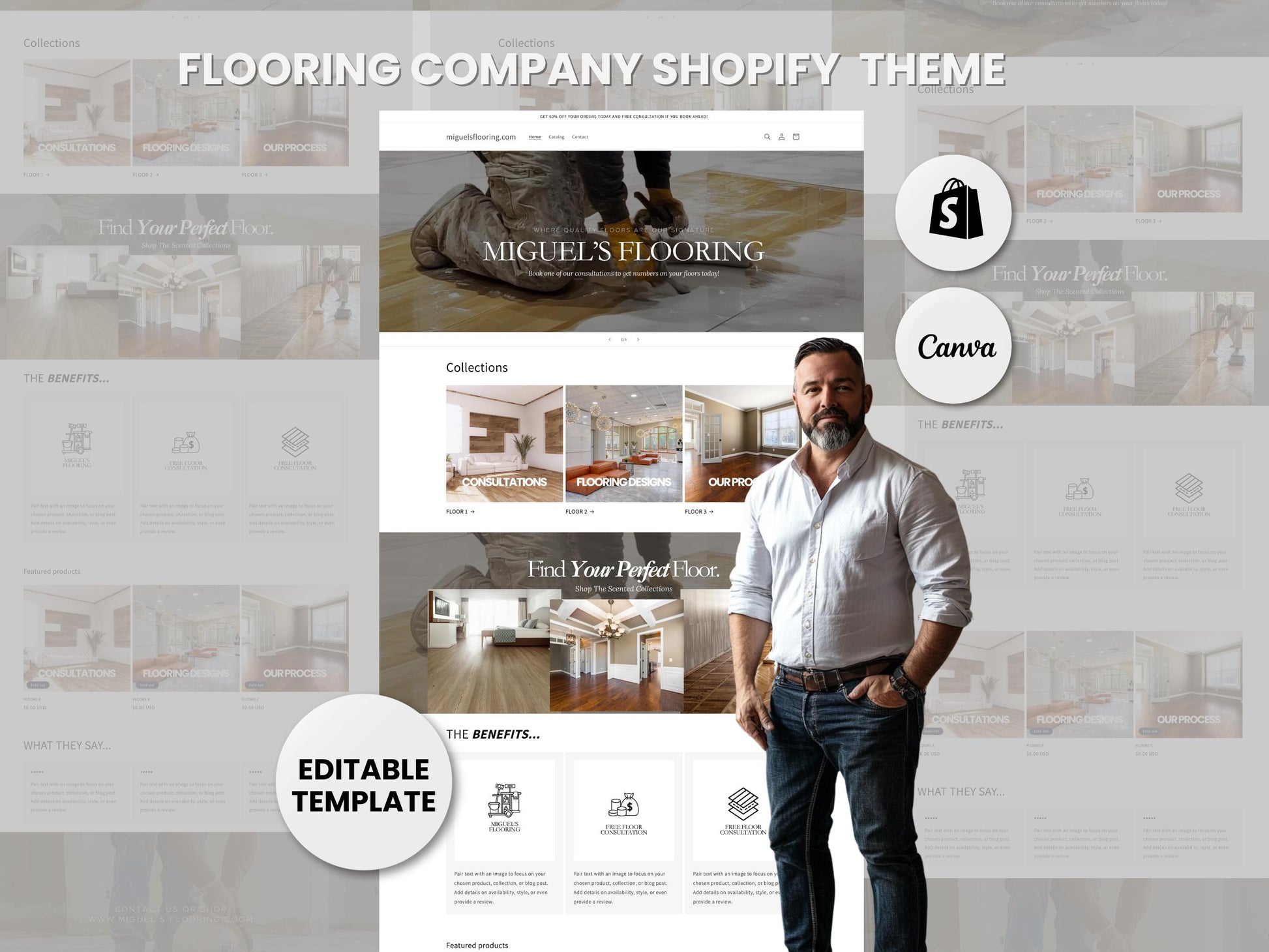 grey Shopify Theme Template, Grey Flooring Theme, Website for Flooring companies Shopify Website Design, Shopify Banners, Business Owners