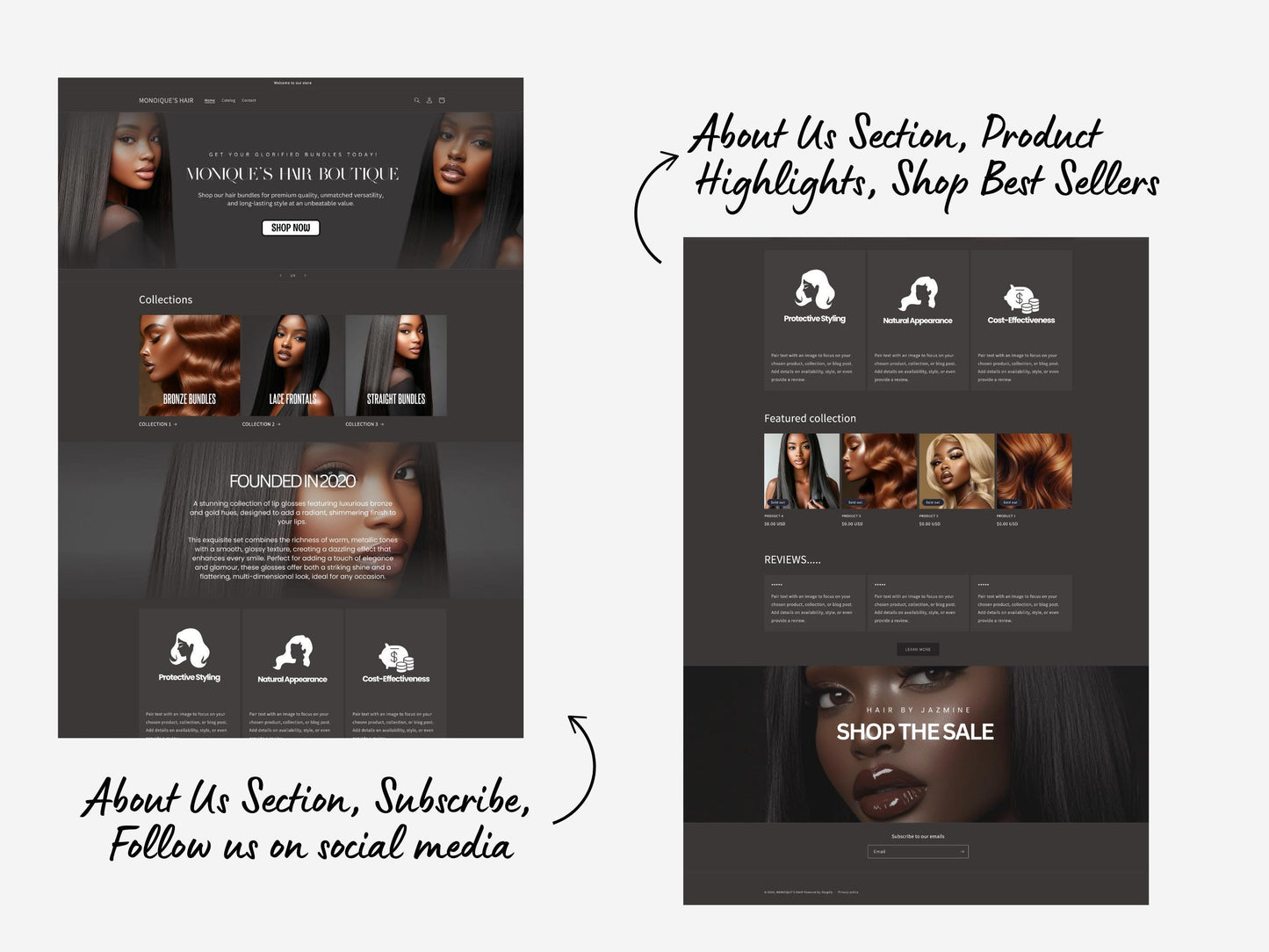 Hair Business Shopify Theme Template, Black Hair Theme, Website for Hairstylists Shopify Website Design, Shopify Banners