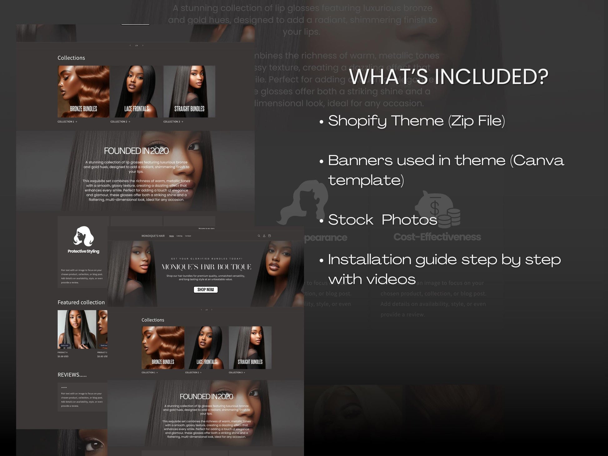 Hair Business Shopify Theme Template, Black Hair Theme, Website for Hairstylists Shopify Website Design, Shopify Banners