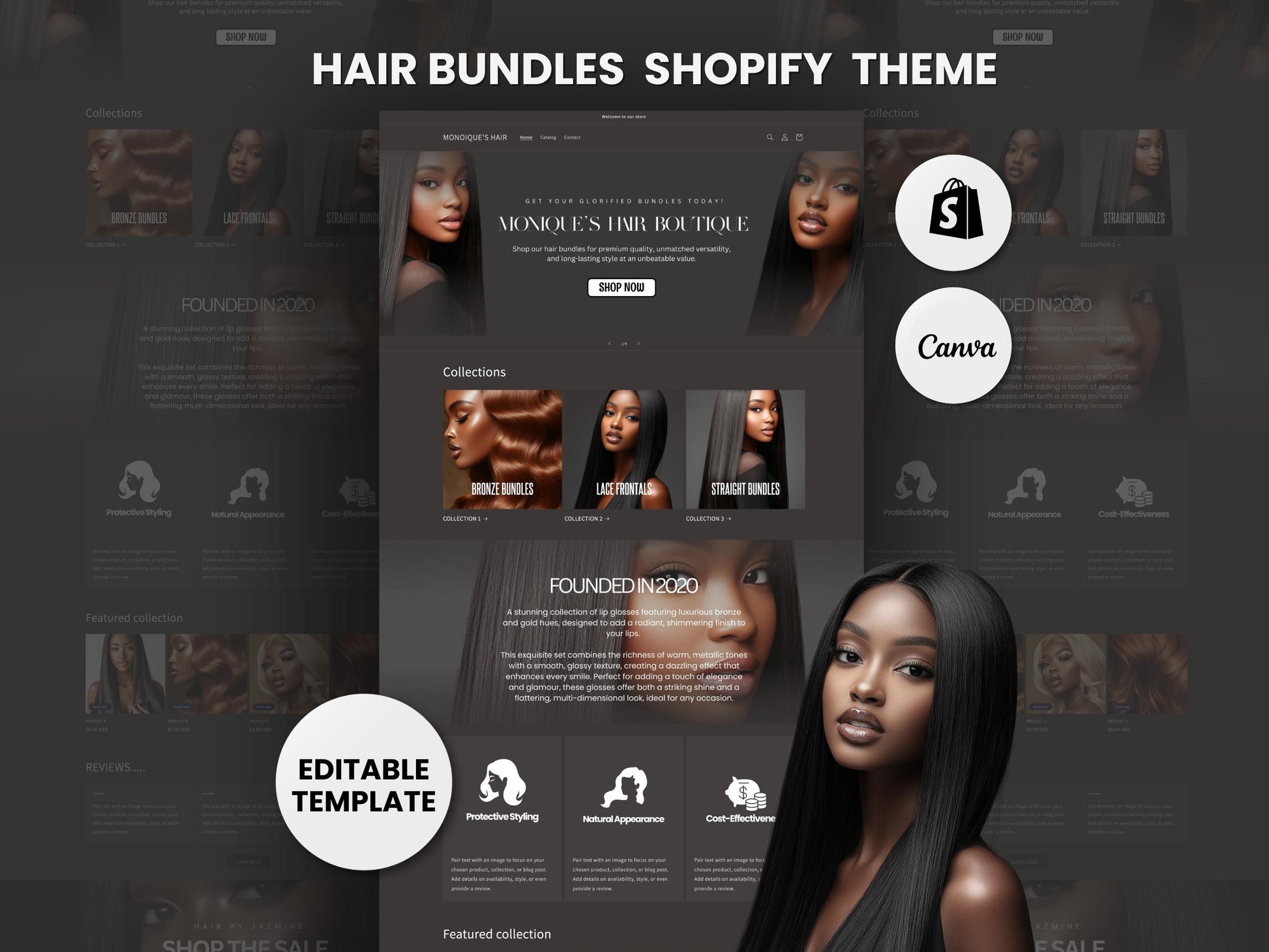 Hair Business Shopify Theme Template, Black Hair Theme, Website for Hairstylists Shopify Website Design, Shopify Banners