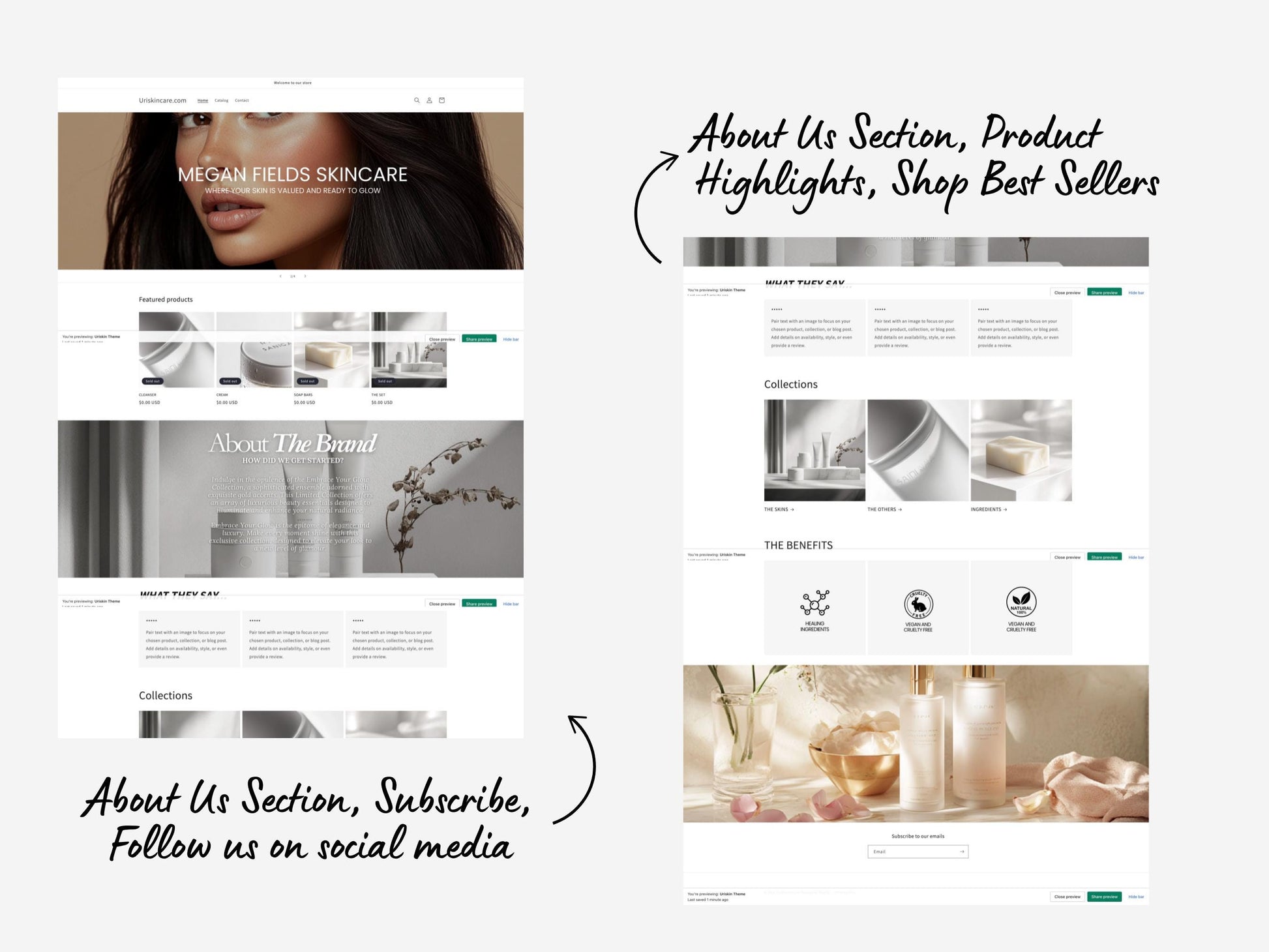 Aesthetic Shopify Skincare Theme Template, Aesthetic Grey Theme, Website for Esthetician Businesses Shopify Website Design, Shopify Banners