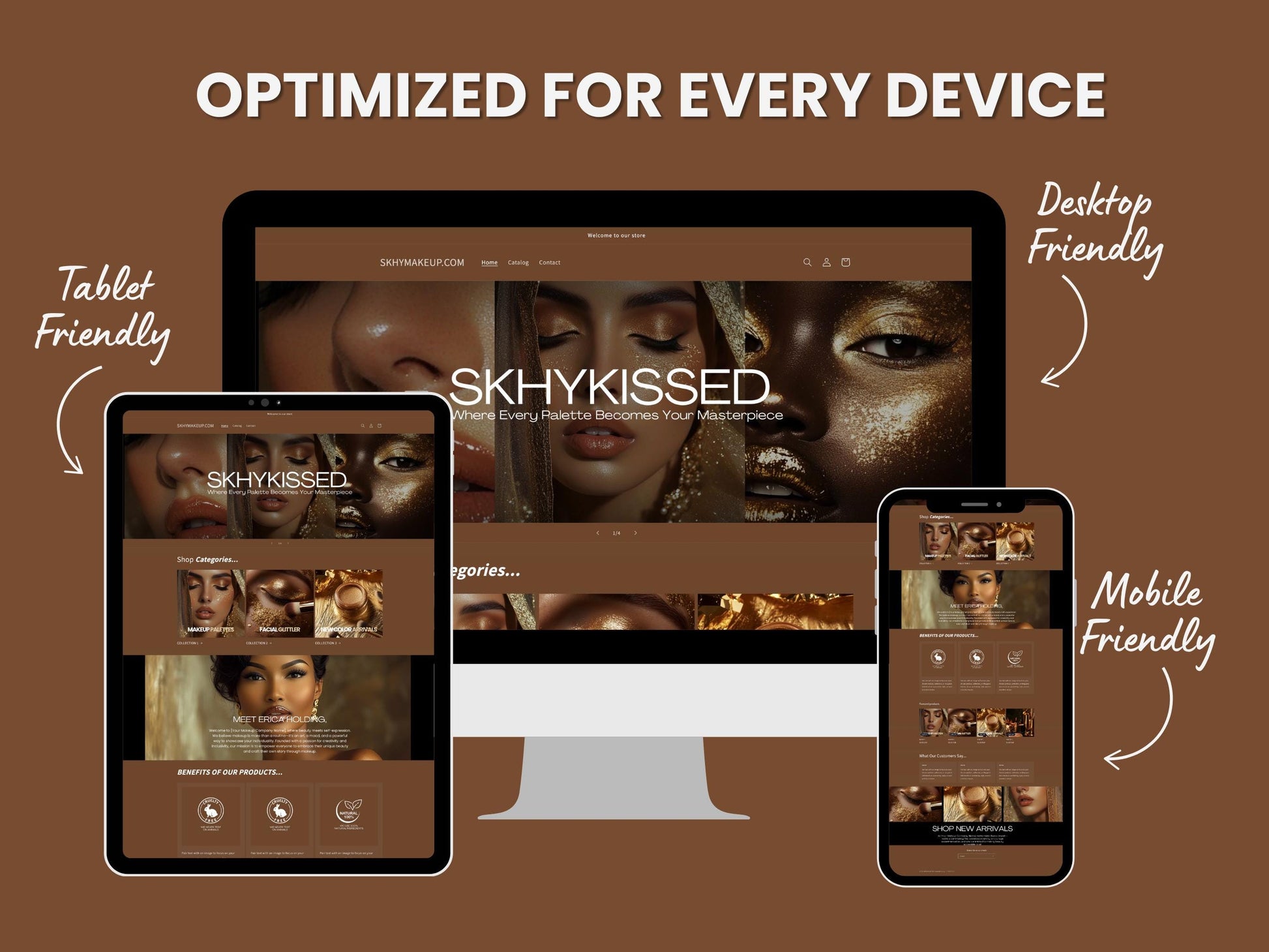 Brown Shopify Beauty Theme Template, Brown MUA Theme, Website for Makeup Artists Businesses Shopify Website Design, Shopify Banners