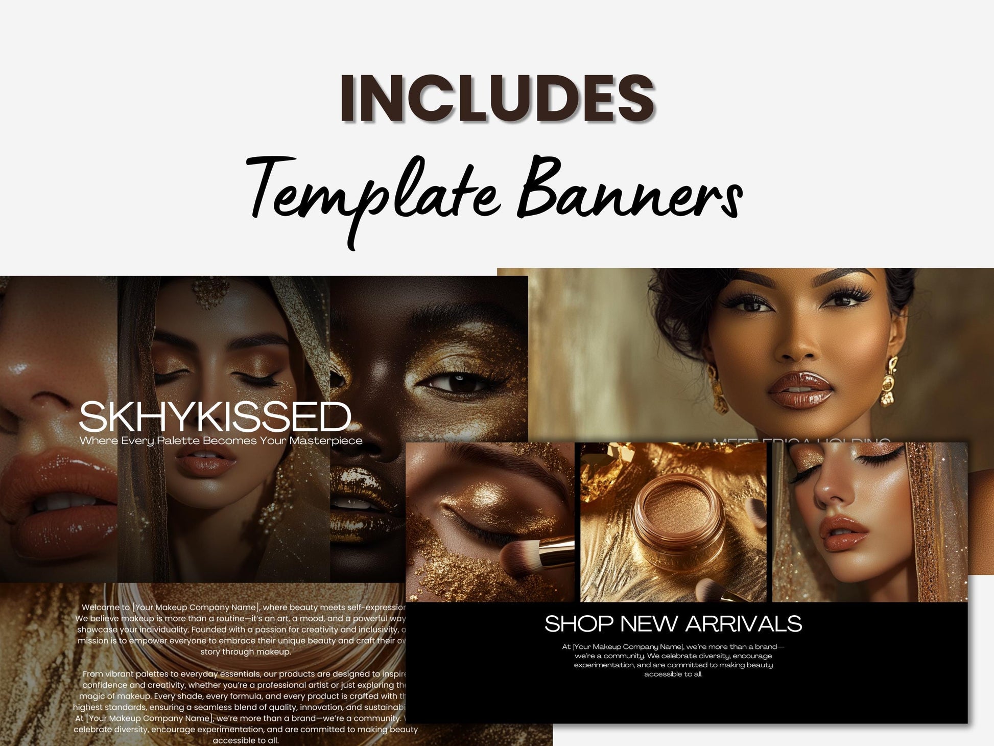 Brown Shopify Beauty Theme Template, Brown MUA Theme, Website for Makeup Artists Businesses Shopify Website Design, Shopify Banners