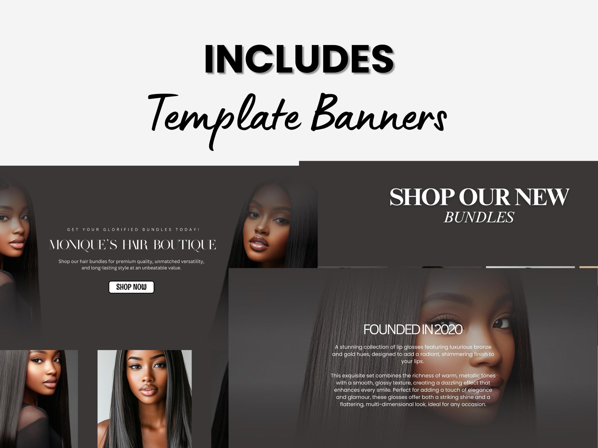 Hair Business Shopify Theme Template, Black Hair Theme, Website for Hairstylists Shopify Website Design, Shopify Banners