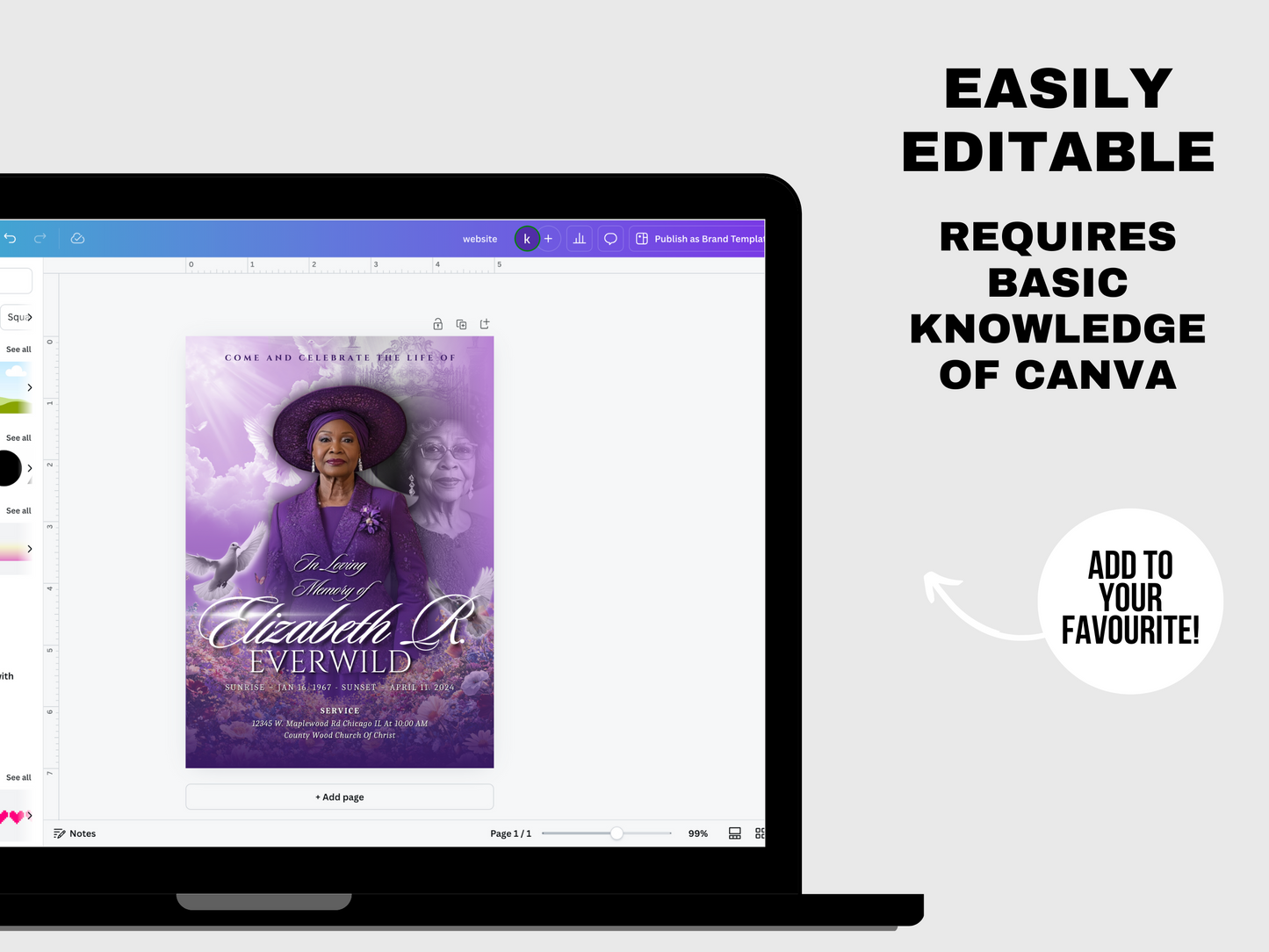 Purple Announcement Flyer | In Loving Memory Flyer | Womens Celebration of life Program