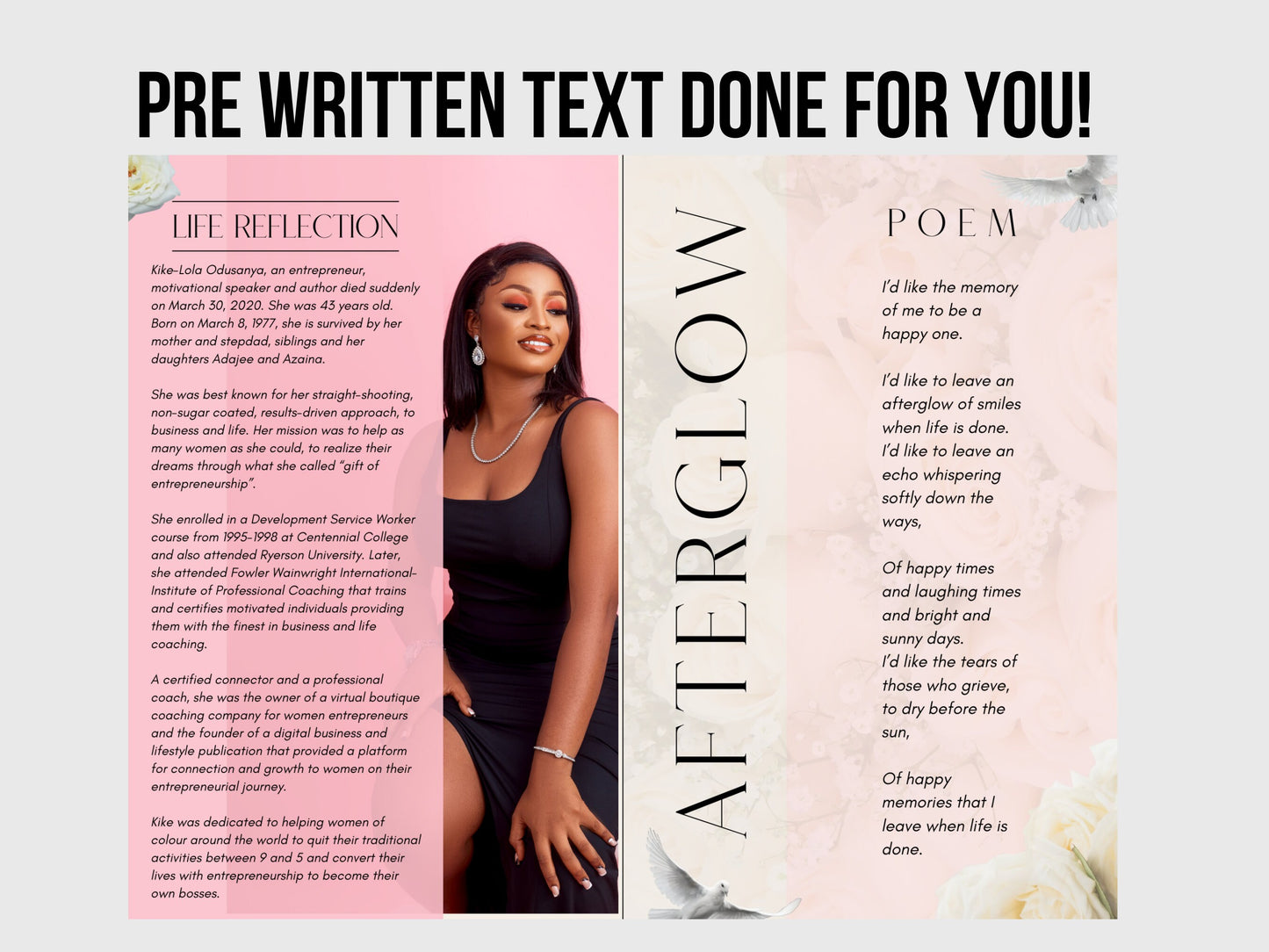 5.5"x8.5" BOOKLET Memorial program (8 pages)| Rose Style Funeral Program |Celebration of Life |Keepsake |Digital Download |Canva Template
