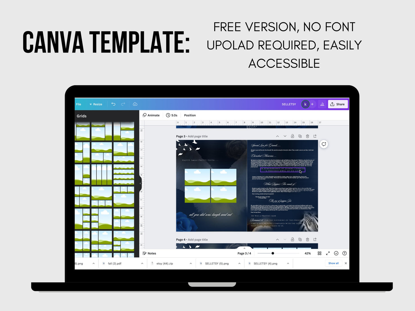 8.5"x11" BOOKLET Memorial program (8 pages)| Mens Blue Funeral Program |Celebration of Life |Keepsake |Digital Download |Canva Template