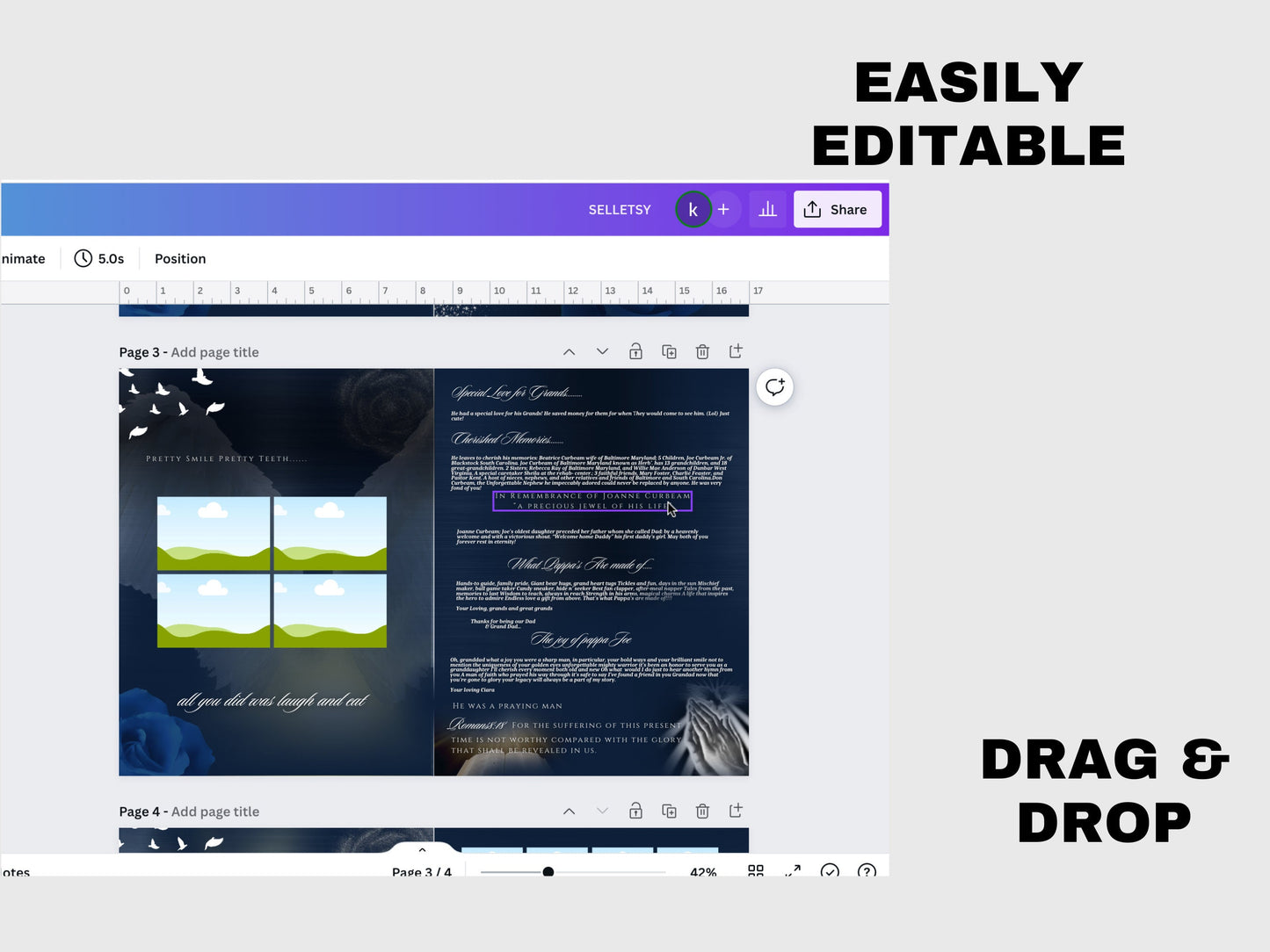 8.5"x11" BOOKLET Memorial program (8 pages)| Mens Blue Funeral Program |Celebration of Life |Keepsake |Digital Download |Canva Template