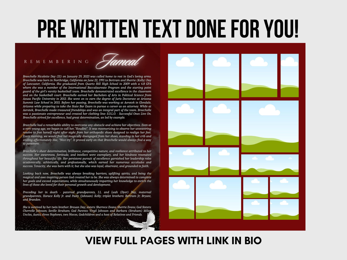 8.5"x11" BOOKLET Memorial program (16 pages)| Mens Red Funeral Program |Celebration of Life |Keepsake |Digital Download |Canva Template