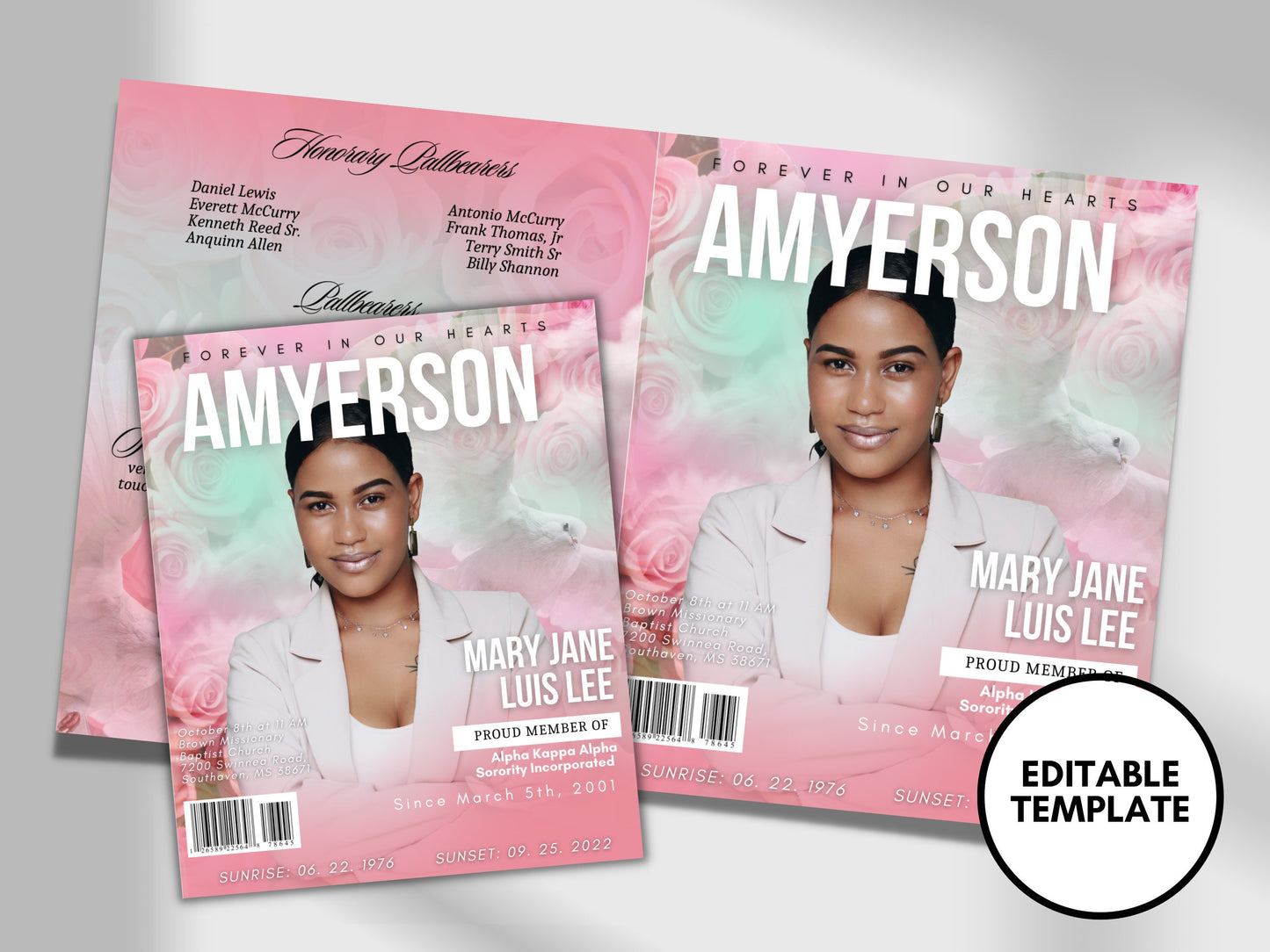 8.5"x11" BOOKLET Memorial program (8 pages)| Womens Pink Funeral Program |Celebration of Life |Keepsake |Digital Download |Canva Template