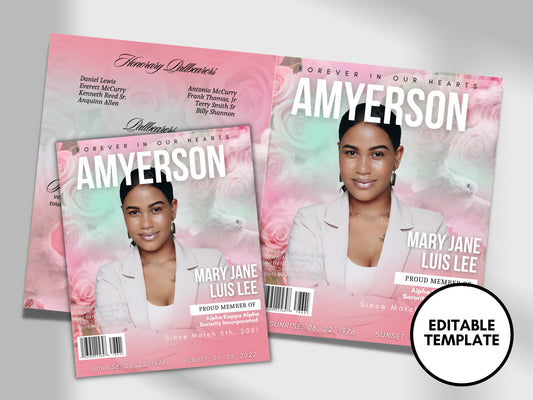 8.5"x11" BOOKLET Memorial program (8 pages)| Womens Pink Funeral Program |Celebration of Life |Keepsake |Digital Download |Canva Template