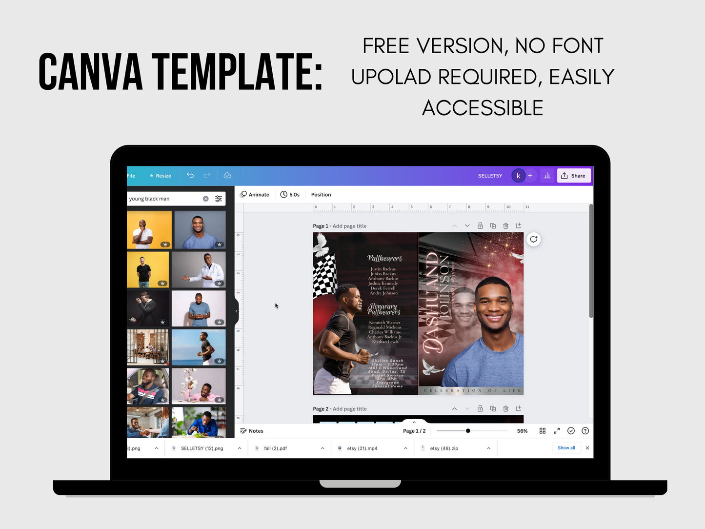 5.5"x8.5" BOOKLET Memorial program (4 pages)| RED Style Funeral Program |Celebration of Life |Keepsake |Digital Download |Canva Template