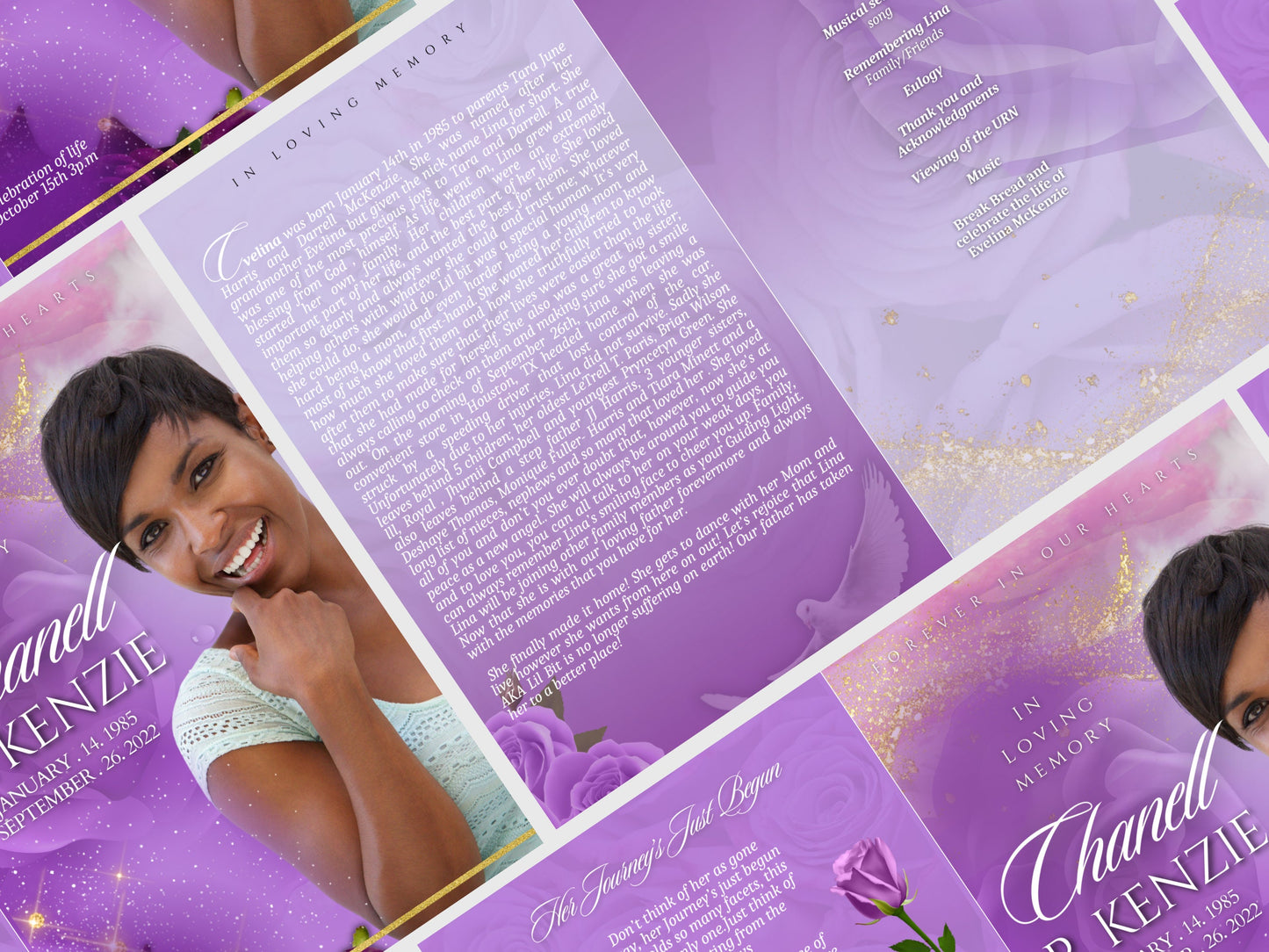 5.5"x8.5" BOOKLET Memorial program (4 pages)| PURPLE Style Funeral Program |Celebration of Life |Keepsake |Digital Download |Canva Template
