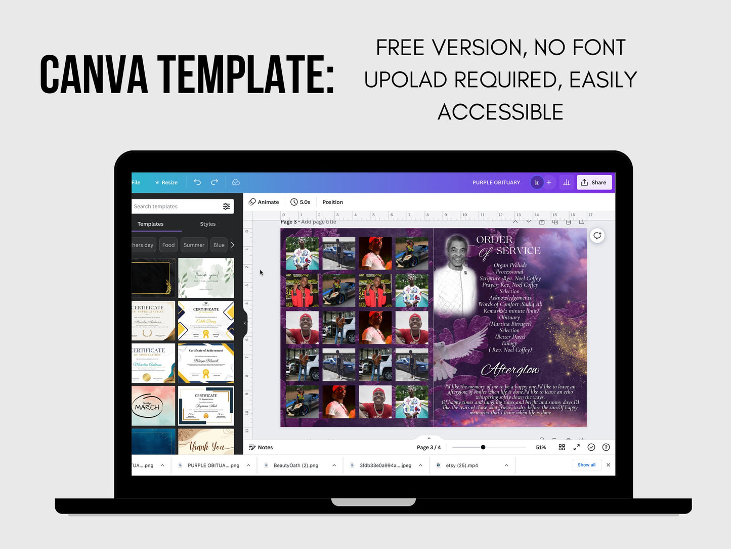 8.5"x11" BOOKLET Memorial program (8 pages)| Unisex Funeral Program |Celebration of Life |Keepsake |Digital Download |Canva Template