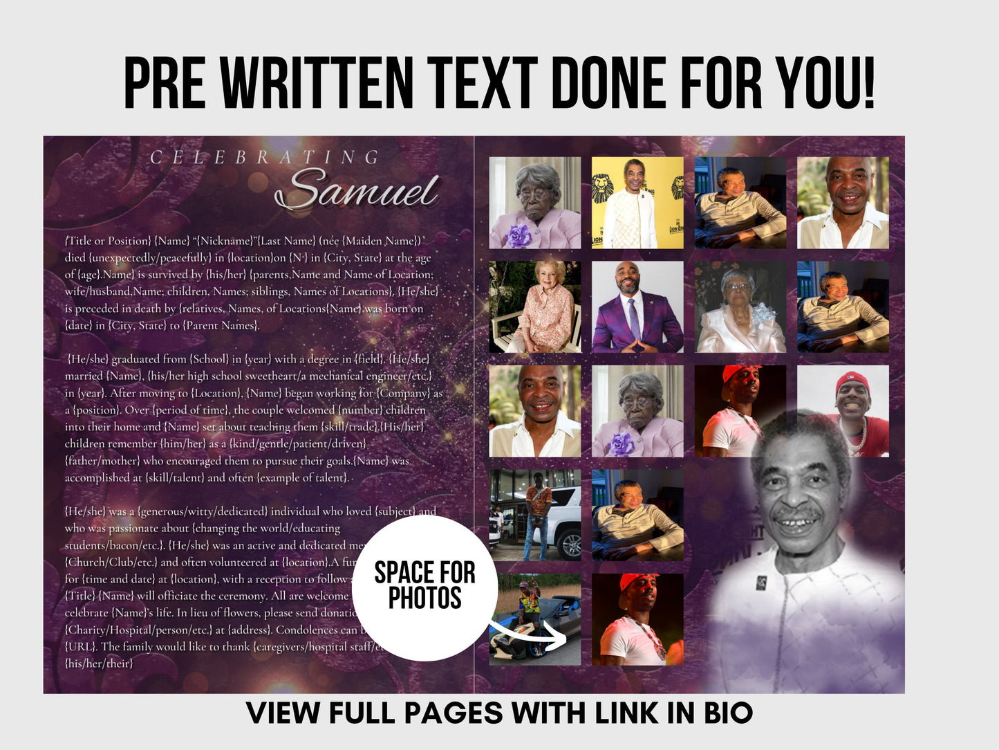 8.5"x11" BOOKLET Memorial program (8 pages)| Unisex Funeral Program |Celebration of Life |Keepsake |Digital Download |Canva Template