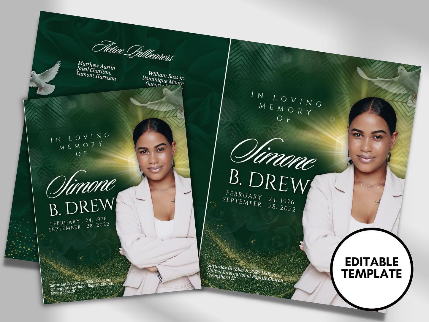 8.5"x11" BOOKLET Memorial program (4 pages)| Green Funeral Program |Celebration of Life |Keepsake |Digital Download |Canva Template