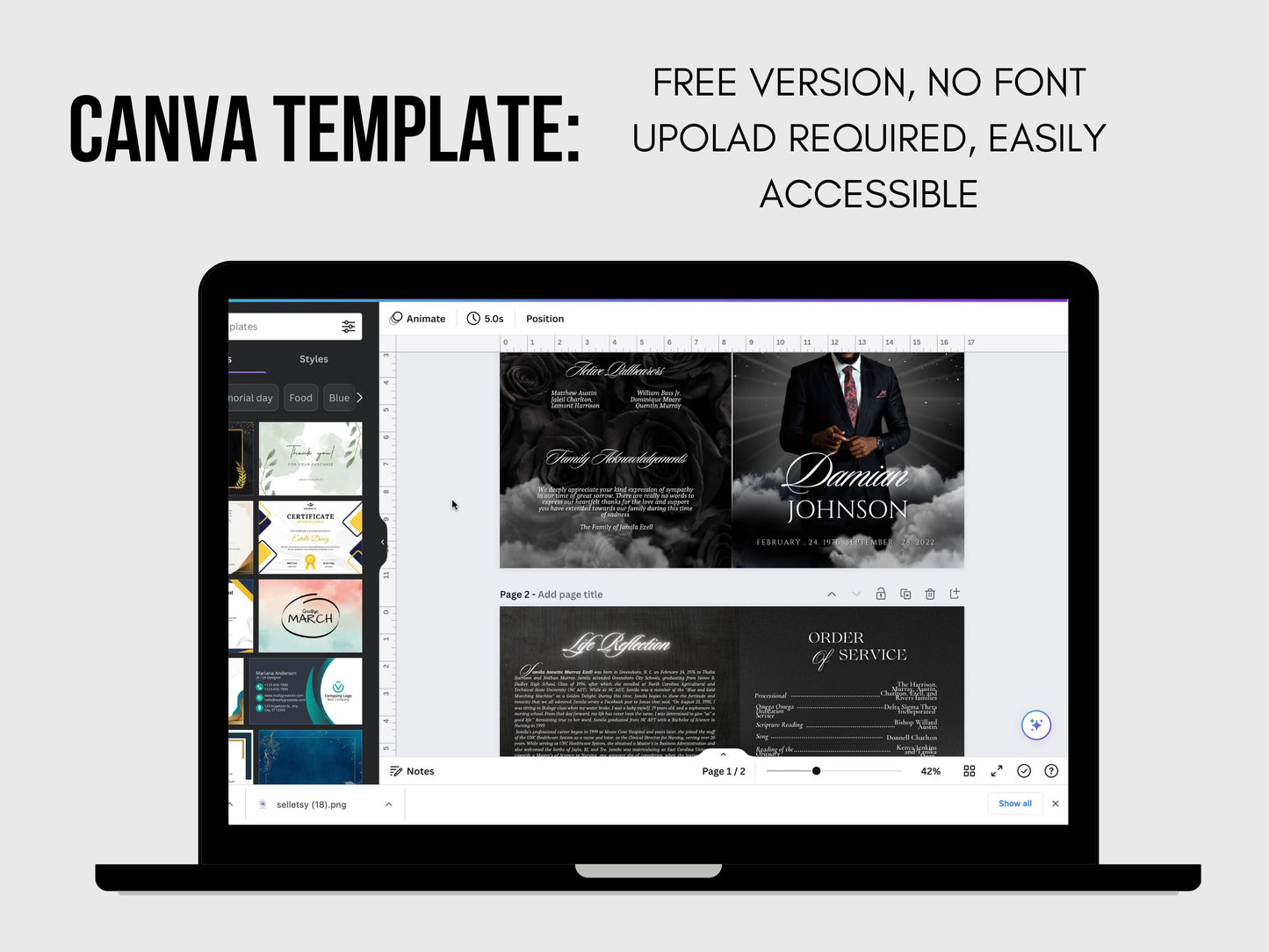 8.5"x11" BOOKLET Memorial program (4 pages)| Black Rose Funeral Program |Celebration of Life |Keepsake |Digital Download |Canva Template