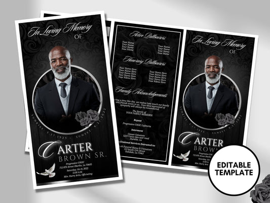 17"x11" FUNERAL OBITUARY TEMPLATE (2 pages) |Elegant Style Funeral Program | Celebration of Life |Keepsake |Digital Download |Canva Template