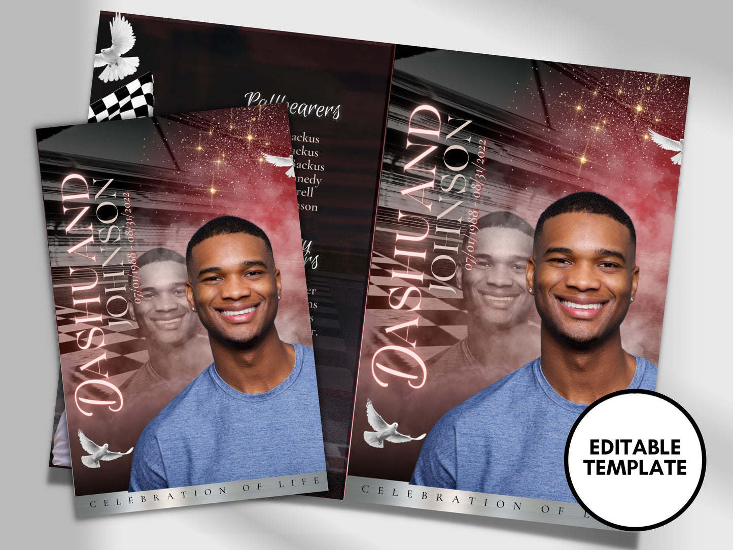 5.5"x8.5" BOOKLET Memorial program (4 pages)| RED Style Funeral Program |Celebration of Life |Keepsake |Digital Download |Canva Template