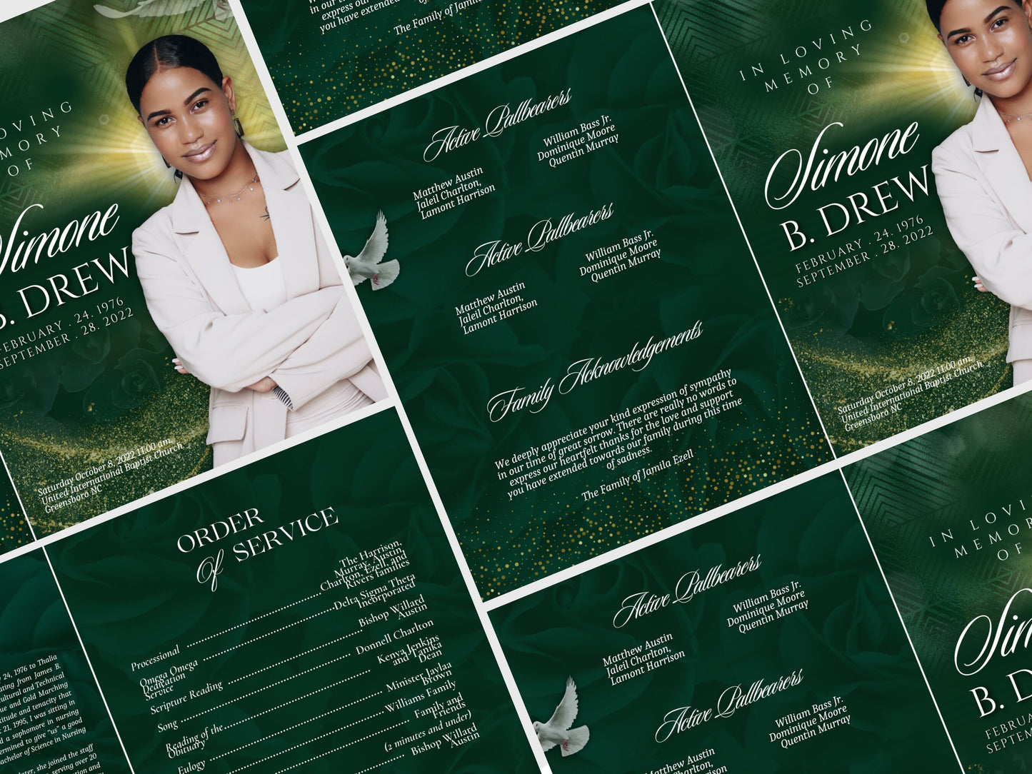 8.5"x11" BOOKLET Memorial program (4 pages)| Green Funeral Program |Celebration of Life |Keepsake |Digital Download |Canva Template