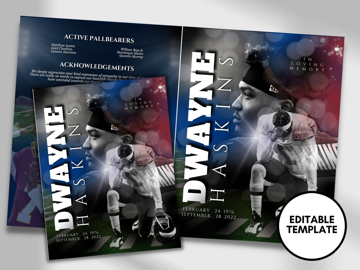 8.5"x11" BOOKLET Memorial program (4 pages) | Red Football Funeral Program |Celebration of Life |Keepsake |Digital Download |Canva Template