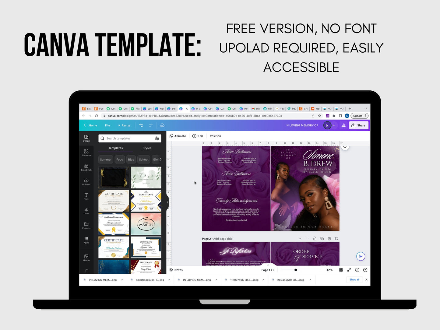8.5"x11" BOOKLET Memorial program (4 pages)| PURPLE Style Funeral Program |Celebration of Life |Keepsake |Digital Download |Canva Template
