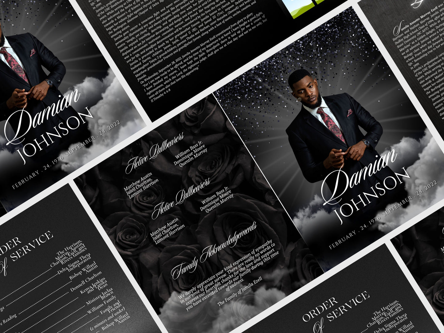 8.5"x11" BOOKLET Memorial program (4 pages)| Black Rose Funeral Program |Celebration of Life |Keepsake |Digital Download |Canva Template