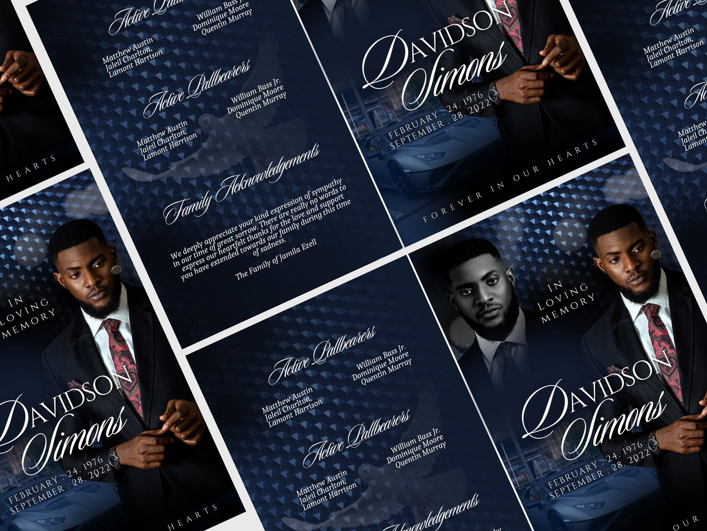5.5"x8.5" BOOKLET Memorial program (4 pages)| LUXURY Blue Funeral Program |Celebration of Life |Keepsake |Digital Download |Canva Template