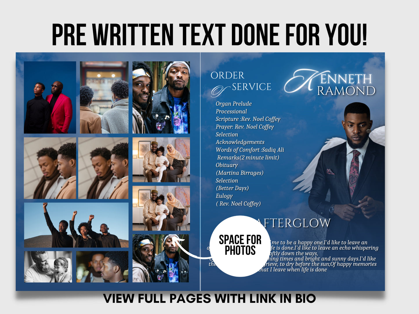 8.5"x11" BOOKLET Memorial program (8 pages) | Blue Cloud Funeral Program |Celebration of Life |Keepsake |Digital Download |Canva Template