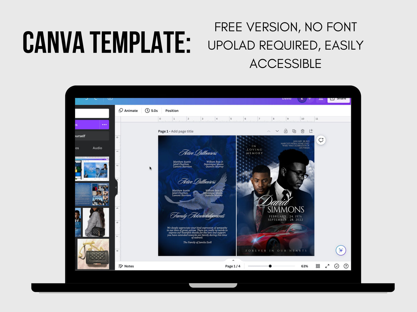 5.5"x8.5" BOOKLET Memorial program (8 pages)| LUXURY Blue Funeral Program |Celebration of Life |Keepsake |Digital Download |Canva Template