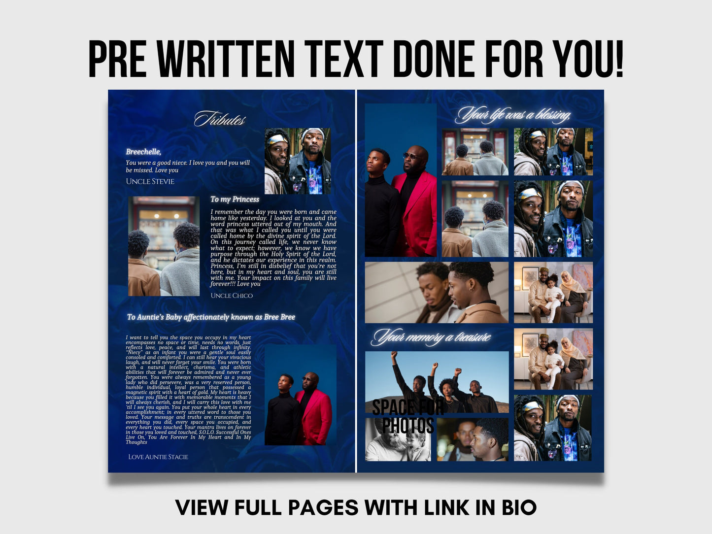 5.5"x8.5" BOOKLET Memorial program (8 pages)| LUXURY Blue Funeral Program |Celebration of Life |Keepsake |Digital Download |Canva Template
