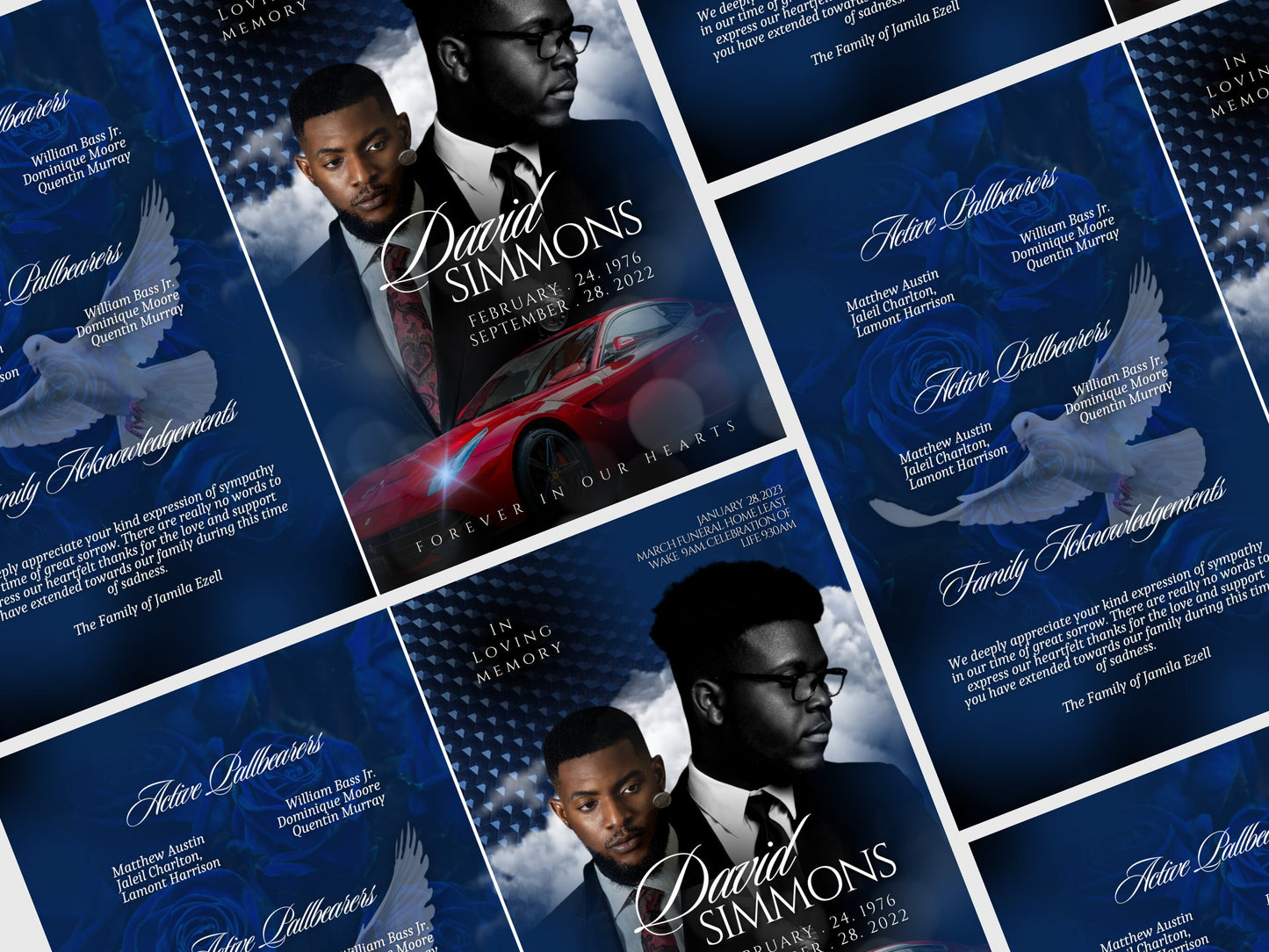 5.5"x8.5" BOOKLET Memorial program (8 pages)| LUXURY Blue Funeral Program |Celebration of Life |Keepsake |Digital Download |Canva Template