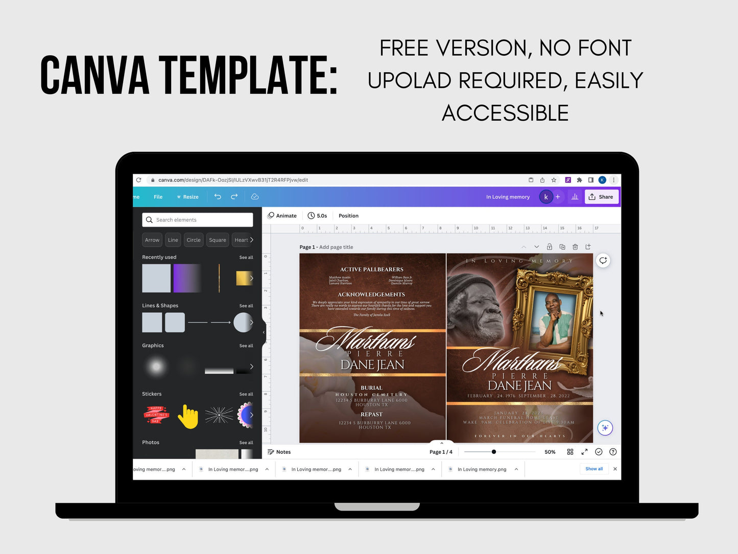 8.5"x11" BOOKLET Memorial program (8 pages) | Brown Men Funeral Program |Celebration of Life |Keepsake |Digital Download |Canva Template